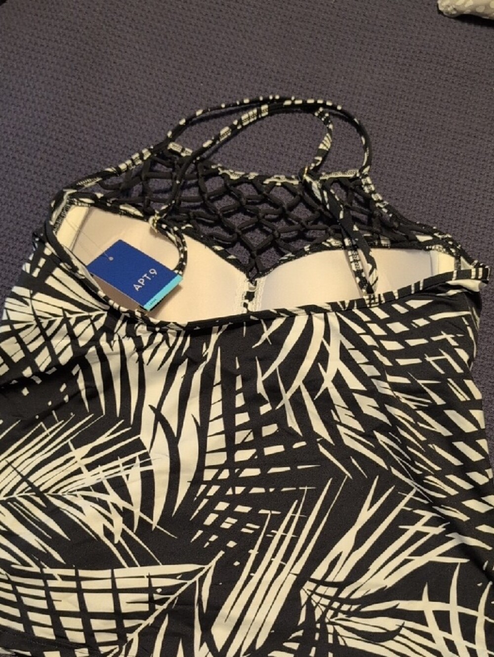 Apt. 9 Black & White Palm-Print Tankini Top - Picture 4 of 7